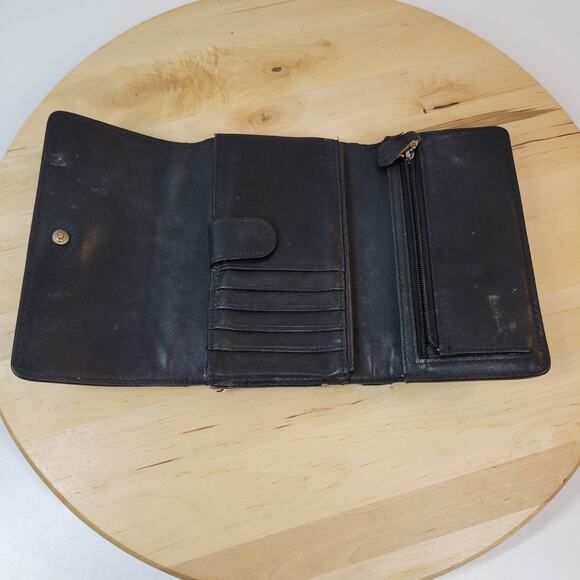 Vintage Coach Crossbody Wallet‎ Womens 6"x4" Black Envelope Leather TriFold Bag - Picture 6 of 12